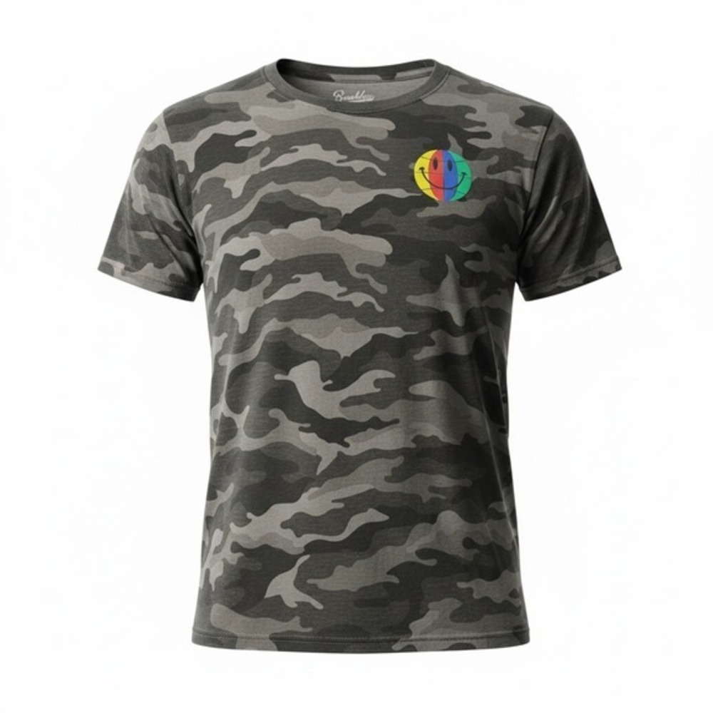 Brooklyn Cloth Mens Grey Camo Smiley Face Graphic T-Shirt‎ XL Short Sleeve